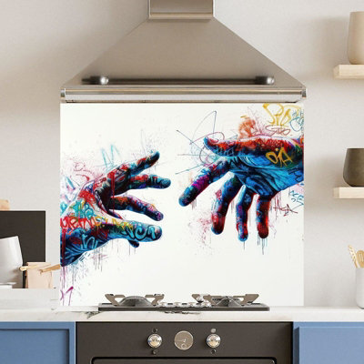 Choose Your Print Premium 90 X 65Cm Grafitti Hands 6mm Glass Toughened Kitchen SplashbackHeat Resistant Polished Edges from B&Q