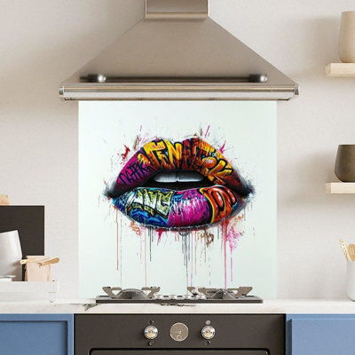 Choose Your Print Premium 60 X 60Cm Grafitti Lips 6mm Glass Toughened Kitchen SplashbackHeat Resistant Polished Edges from B&Q