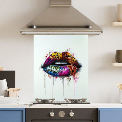 Choose Your Print Premium 60 X 75Cm Grafitti Lips 6mm Glass Toughened Kitchen SplashbackHeat Resistant Polished Edges from B&Q