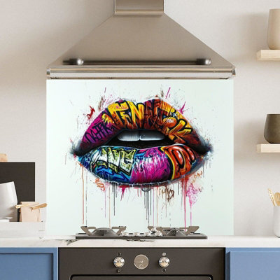 Choose Your Print Premium 90 X 75Cm Grafitti Lips 6mm Glass Toughened Kitchen SplashbackHeat Resistant Polished Edges from B&Q