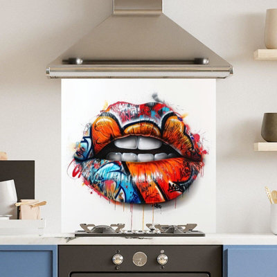 Choose Your Print Premium 60 X 60Cm Grafitti Mouth 6mm Glass Toughened Kitchen SplashbackHeat Resistant Polished Edges from B&Q
