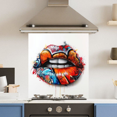 Choose Your Print Premium 60 X 65Cm Grafitti Mouth 6mm Glass Toughened Kitchen SplashbackHeat Resistant Polished Edges from B&Q