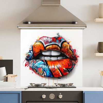 Choose Your Print Premium 70 X 65Cm Grafitti Mouth 6mm Glass Toughened Kitchen SplashbackHeat Resistant Polished Edges from B&Q