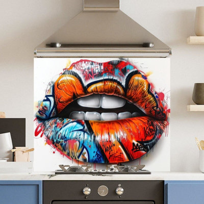 Choose Your Print Premium 90 X 65Cm Grafitti Mouth 6mm Glass Toughened Kitchen SplashbackHeat Resistant Polished Edges from B&Q