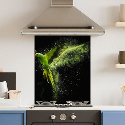 Choose Your Print Premium 60 X 75Cm Green Parrot 6mm Glass Toughened Kitchen SplashbackHeat Resistant Polished Edges from B&Q