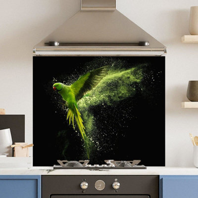 Choose Your Print Premium 90 X 75Cm Green Parrot 6mm Glass Toughened Kitchen SplashbackHeat Resistant Polished Edges from B&Q