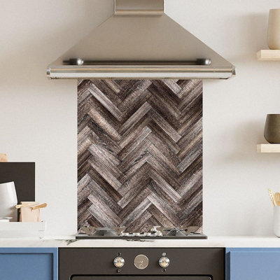 Choose Your Print Premium 60 X 75Cm Herringbone Wood 6mm Glass Toughened Kitchen SplashbackHeat Resistant Polished Edges from B&Q