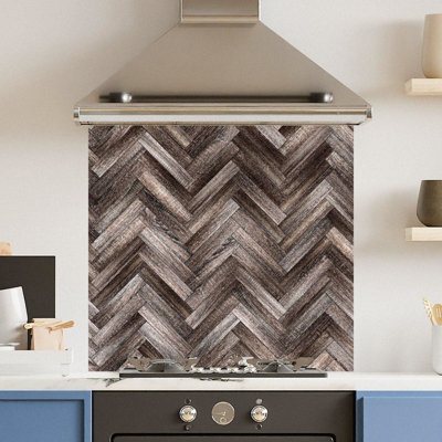 Choose Your Print Premium 70 X 65Cm Herringbone Wood 6mm Glass Toughened Kitchen SplashbackHeat Resistant Polished Edges from B&Q