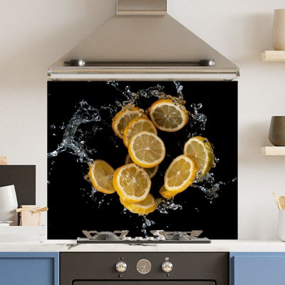 Choose Your Print Premium 90 X 65Cm Lemon Splash 6mm Glass Toughened Kitchen SplashbackHeat Resistant Polished Edges from B&Q