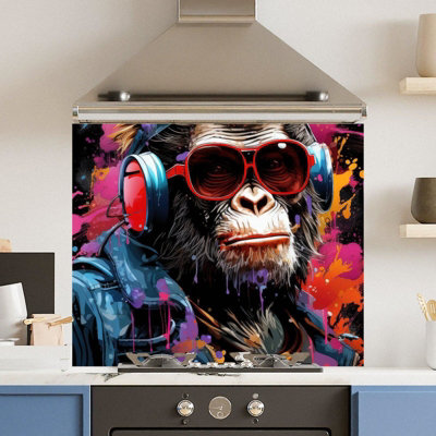 Choose Your Print Premium 90 X 65Cm Monkey Splash 6mm Glass Toughened Kitchen SplashbackHeat Resistant Polished Edges from B&Q