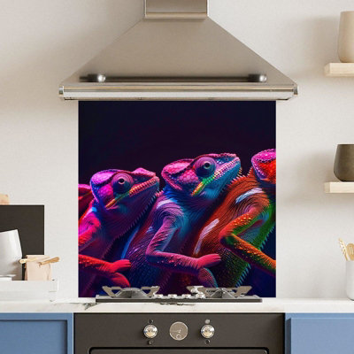 Choose Your Print Premium 60 X 60Cm Neon Chameleon 6mm Glass Toughened Kitchen SplashbackHeat Resistant Polished Edges from B&Q