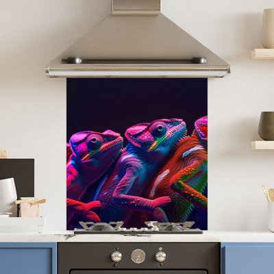 Choose Your Print Premium 60 X 65Cm Neon Chameleon 6mm Glass Toughened Kitchen SplashbackHeat Resistant Polished Edges from B&Q