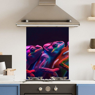 Choose Your Print Premium 60 X 75Cm Neon Chameleon 6mm Glass Toughened Kitchen SplashbackHeat Resistant Polished Edges from B&Q