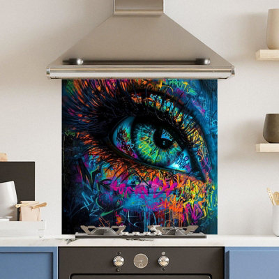 Choose Your Print Premium 60 X 60Cm Neon Eye 6mm Glass Toughened Kitchen SplashbackHeat Resistant Polished Edges from B&Q