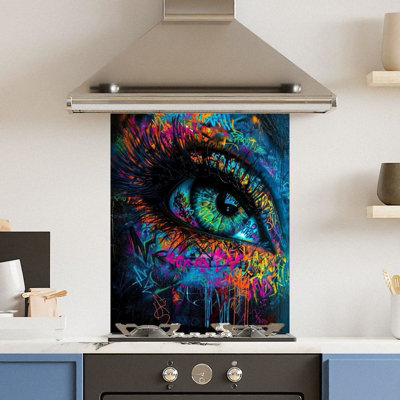 Choose Your Print Premium 60 X 75Cm Neon Eye 6mm Glass Toughened Kitchen SplashbackHeat Resistant Polished Edges from B&Q