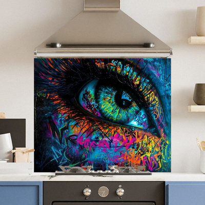 Choose Your Print Premium 90 X 75Cm Neon Eye 6mm Glass Toughened Kitchen SplashbackHeat Resistant Polished Edges from B&Q