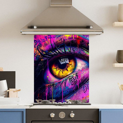 Choose Your Print Premium 60 X 75Cm Purple Eye 6mm Glass Toughened Kitchen SplashbackHeat Resistant Polished Edges from B&Q