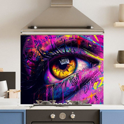 Choose Your Print Premium 90 X 75Cm Purple Eye 6mm Glass Toughened Kitchen SplashbackHeat Resistant Polished Edges from B&Q