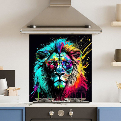 Choose Your Print Premium 60 X 65Cm Rainbow Lion Glasses 6mm Glass Toughened Kitchen SplashbackHeat Resistant Polished Edges from B&Q