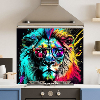 Choose Your Print Premium 90 X 65Cm Rainbow Lion Glasses 6mm Glass Toughened Kitchen SplashbackHeat Resistant Polished Edges from B&Q