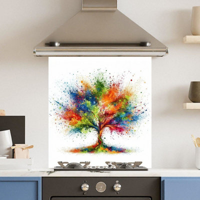 Choose Your Print Premium 60 X 65Cm Rainbow Tree 6mm Glass Toughened Kitchen SplashbackHeat Resistant Polished Edges from B&Q