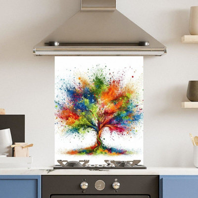 Choose Your Print Premium 60 X 75Cm Rainbow Tree 6mm Glass Toughened Kitchen SplashbackHeat Resistant Polished Edges from B&Q