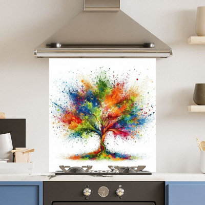 Choose Your Print Premium 70 X 75Cm Rainbow Tree 6mm Glass Toughened Kitchen SplashbackHeat Resistant Polished Edges from B&Q