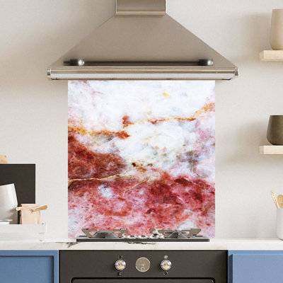 Choose Your Print Premium 70 X 75Cm Red Gold Marble 6mm Glass Toughened Kitchen SplashbackHeat Resistant Polished Edges from B&Q