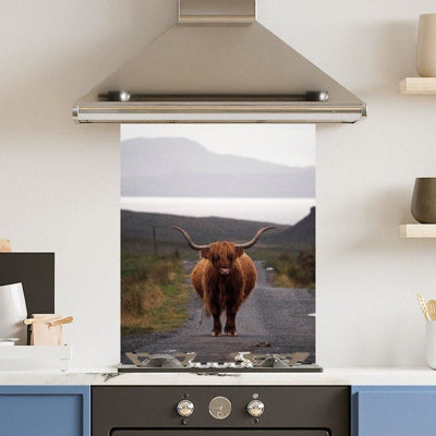 Choose Your Print Premium 60 X 75Cm Road Cow 6mm Glass Toughened Kitchen SplashbackHeat Resistant Polished Edges from B&Q