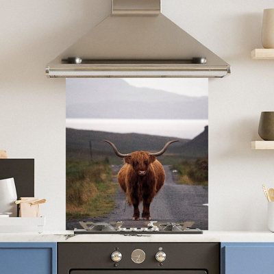 Choose Your Print Premium 70 X 75Cm Road Cow 6mm Glass Toughened Kitchen SplashbackHeat Resistant Polished Edges from B&Q