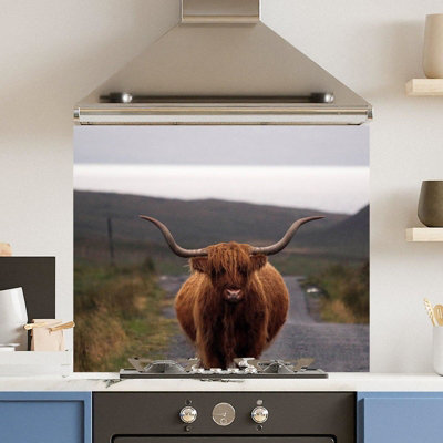 Choose Your Print Premium 90 X 65Cm Road Cow 6mm Glass Toughened Kitchen SplashbackHeat Resistant Polished Edges from B&Q