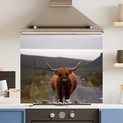 Choose Your Print Premium 90 X 75Cm Road Cow 6mm Glass Toughened Kitchen SplashbackHeat Resistant Polished Edges from B&Q