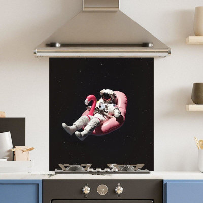 Choose Your Print Premium 60 X 65Cm Space Flamingo 6mm Glass Toughened Kitchen SplashbackHeat Resistant Polished Edges from B&Q