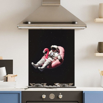 Choose Your Print Premium 60 X 75Cm Space Flamingo 6mm Glass Toughened Kitchen SplashbackHeat Resistant Polished Edges from B&Q