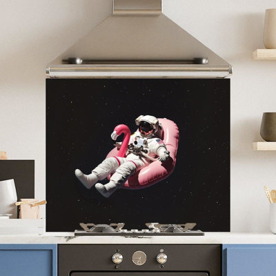 Choose Your Print Premium 90 X 75Cm Space Flamingo 6mm Glass Toughened Kitchen SplashbackHeat Resistant Polished Edges from B&Q