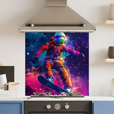 Choose Your Print Premium 60 X 60Cm Space Surfer 6mm Glass Toughened Kitchen SplashbackHeat Resistant Polished Edges from B&Q