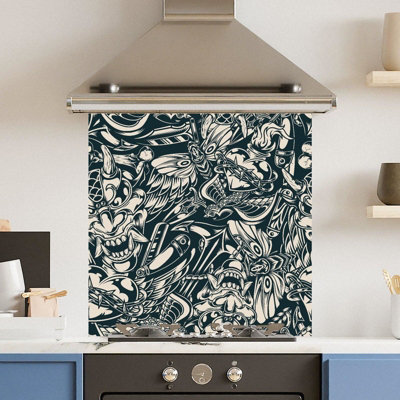 Choose Your Print Premium 60 X 60Cm Tattoo Drea 6mm Glass Toughened Kitchen SplashbackHeat Resistant Polished Edges from B&Q