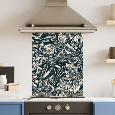 Choose Your Print Premium 60 X 75Cm Tattoo Drea 6mm Glass Toughened Kitchen SplashbackHeat Resistant Polished Edges from B&Q