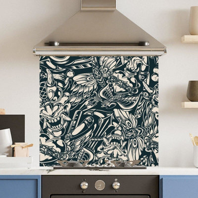 Choose Your Print Premium 70 X 65Cm Tattoo Drea 6mm Glass Toughened Kitchen SplashbackHeat Resistant Polished Edges from B&Q