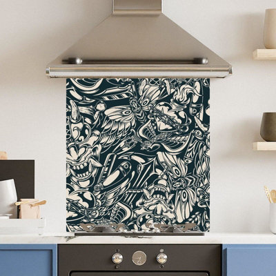 Choose Your Print Premium 70 X 75Cm Tattoo Drea 6mm Glass Toughened Kitchen SplashbackHeat Resistant Polished Edges from B&Q