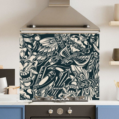 Choose Your Print Premium 90 X 65Cm Tattoo Drea 6mm Glass Toughened Kitchen SplashbackHeat Resistant Polished Edges from B&Q