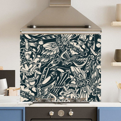 Choose Your Print Premium 90 X 75Cm Tattoo Drea 6mm Glass Toughened Kitchen SplashbackHeat Resistant Polished Edges from B&Q