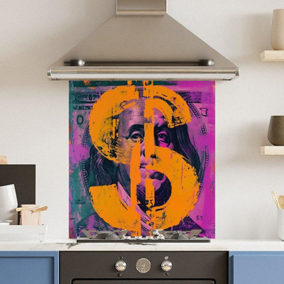 Choose Your Print Premium 60 X 65Cm Vibrant Dollar 6mm Glass Toughened Kitchen SplashbackHeat Resistant Polished Edges from B&Q