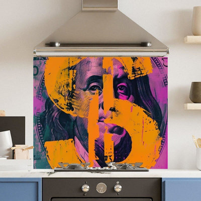 Choose Your Print Premium 90 X 65Cm Vibrant Dollar 6mm Glass Toughened Kitchen SplashbackHeat Resistant Polished Edges from B&Q