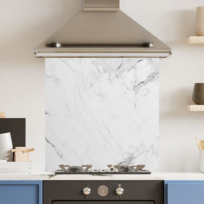 Choose Your Print Premium 60 X 60Cm White Veiny Marble 6mm Glass Toughened Kitchen SplashbackHeat Resistant Polished Edges from B&Q