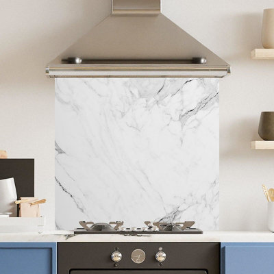 Choose Your Print Premium 70 X 65Cm White Veiny Marble 6mm Glass Toughened Kitchen SplashbackHeat Resistant Polished Edges from B&Q