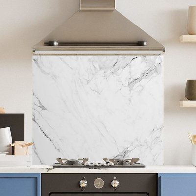 Choose Your Print Premium 90 X 65Cm White Veiny Marble 6mm Glass Toughened Kitchen SplashbackHeat Resistant Polished Edges from B&Q