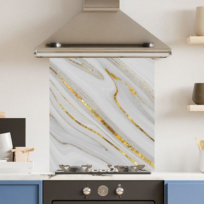 Choose Your Print Premium 60 X 65Cm White Gold Quartz 6mm Glass Toughened Kitchen SplashbackHeat Resistant Polished Edges from B&Q
