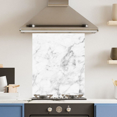 Choose Your Print Premium 60 X 75Cm Veiny White Marble 6mm Glass Toughened Kitchen SplashbackHeat Resistant Polished Edges from B&Q