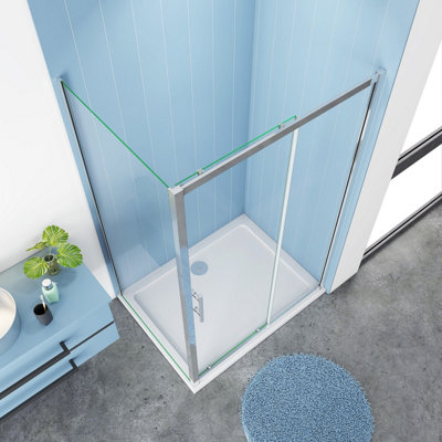 MLH Products Limited Mlh Shower Enclosure Toughened Safety Glass Sliding Door 1700X1850mm With Side Panel 800X1850mm Includes Tray 1700X800mm And Waste